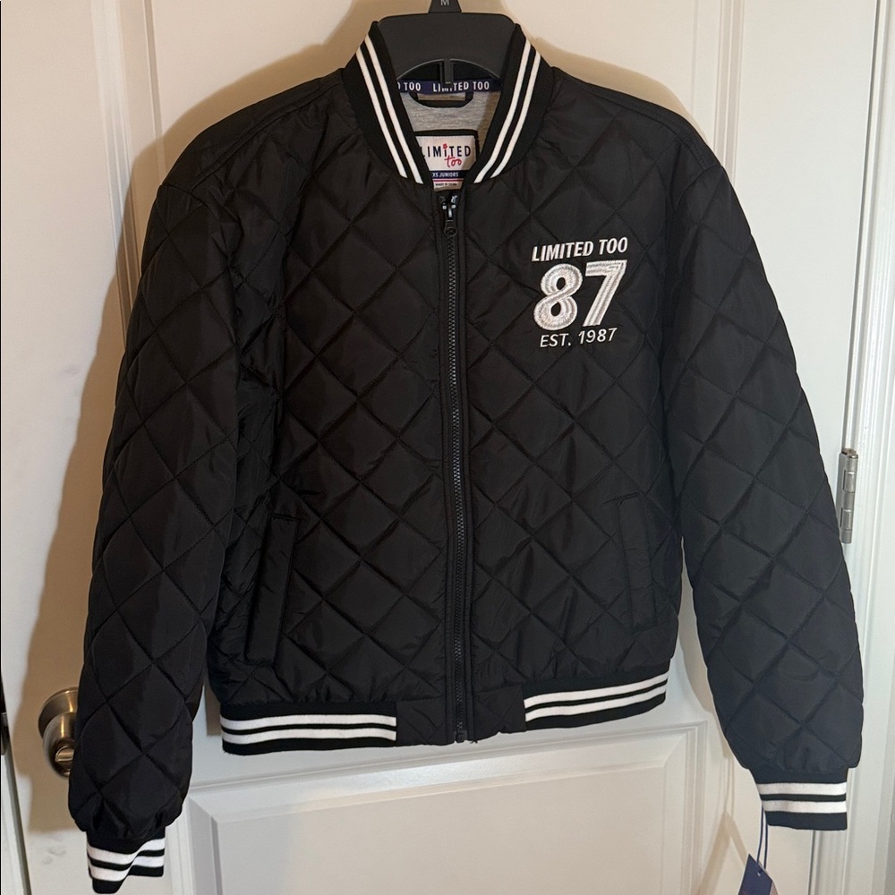 Limited Too Black Quilted Jacket with White Trim